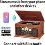Victrola Nostalgic 6-in-1 Bluetooth Record Player & Multimedia Center with Built-in Speakers - 3-Speed Turntable, CD & Cassette Player, FM Radio | Wireless Music Streaming | Mahogany