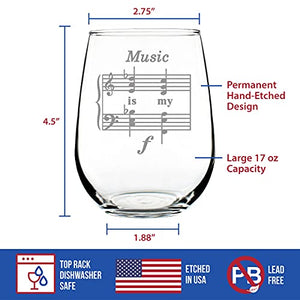 Music Is My Forte - Stemless Wine Glass - Funny Musician Gifts and Musical Accessories - Large 17 Oz Glasses